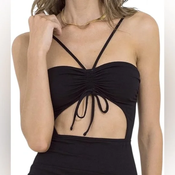 MAAJI women’s black ribbed cut out bodycon beach swim cover up mini dress size L